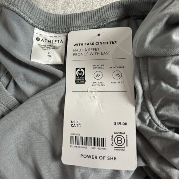 Athleta Womens With Ease Cinch Tee XL Short Sleeve Stretch Breathable Gray New - Picture 4 of 9